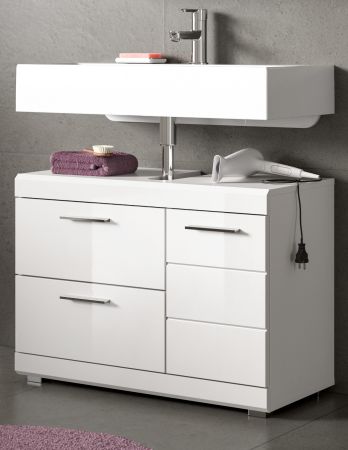 Waschbeckenunterschrank Shawn in wei� Hochglanz Badezimmer Unterschrank 80 cm