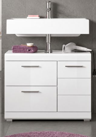 Waschbeckenunterschrank Shawn in wei� Hochglanz Badezimmer Unterschrank 80 cm