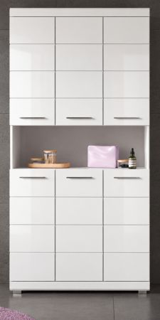 Badezimmer Hochschrank Shawn in wei� Hochglanz Badschrank 90 x 191 cm