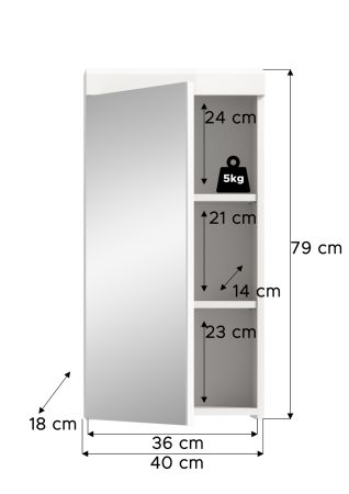 Badezimmer Spiegelschrank Shawn in wei� Hochglanz Badschrank mit Spiegel 40 x 79 cm