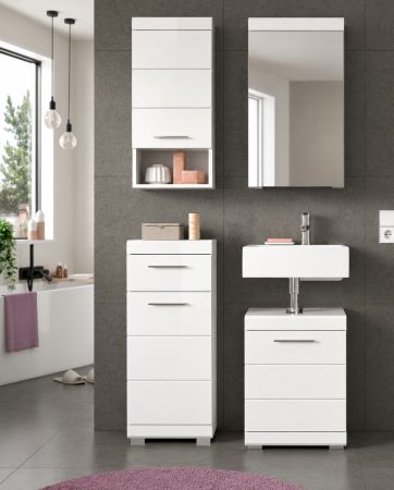 Badezimmer Spiegelschrank Shawn in wei� Hochglanz Badschrank mit Spiegel 40 x 79 cm