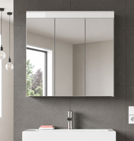 Badezimmer Spiegelschrank Shawn in wei� Hochglanz Badschrank 3-t�rig 80 x 79 cm