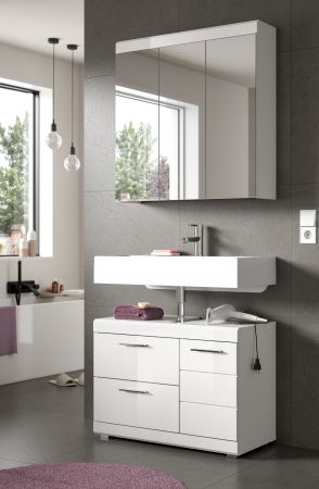 Badezimmer Spiegelschrank Shawn in wei� Hochglanz Badschrank 3-t�rig 80 x 79 cm