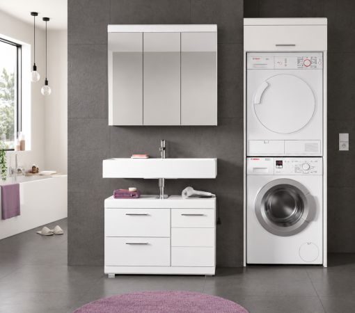Waschmaschinenschrank Shawn in wei� Hochglanz Waschturm f�r Waschmaschine und Trockner 66 x 200 cm