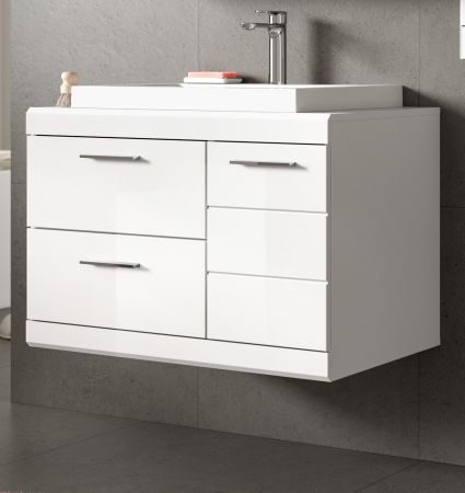 Waschtisch Set Shawn in wei� Hochglanz Waschbeckenunterschrank MIT Waschbecken 80 cm