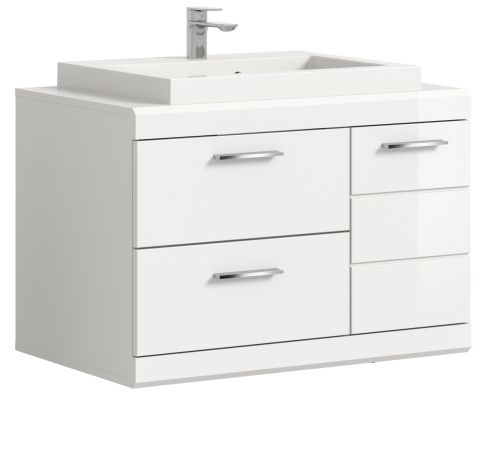 Waschtisch Set Shawn in wei� Hochglanz Waschbeckenunterschrank MIT Waschbecken 80 cm
