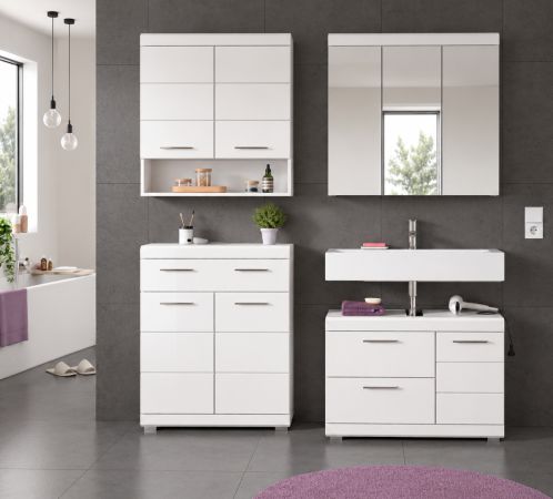 Badm�bel Set 2-teilig Shawn in wei� Hochglanz Badkombination 80 x 191 cm