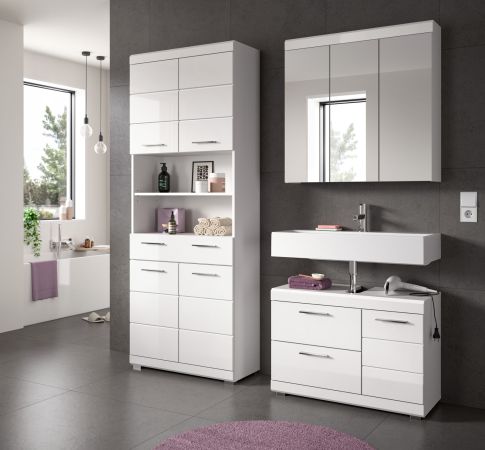 Badm�bel Set 2-teilig Shawn in wei� Hochglanz Badkombination 80 x 191 cm