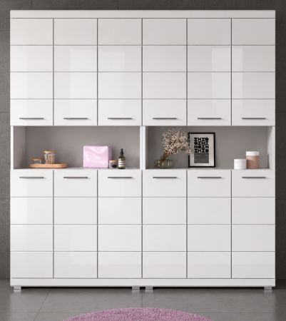 Badezimmer Hochschrank Set Shawn in wei� Hochglanz 2x Mehrzweckschrank 180 x 191 cm