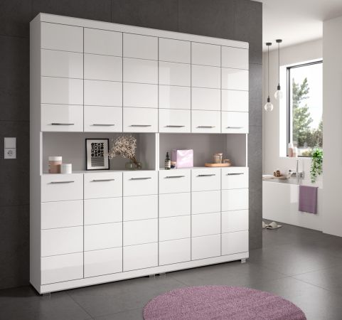 Badezimmer Hochschrank Set Shawn in wei� Hochglanz 2x Mehrzweckschrank 180 x 191 cm