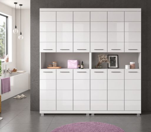 Badezimmer Hochschrank Set Shawn in wei� Hochglanz 2x Mehrzweckschrank 180 x 191 cm
