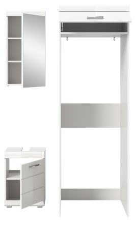Badm�bel Set 3-teilig Shawn in wei� Hochglanz Badkombination 121 x 200 cm