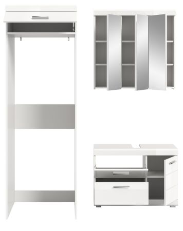 Badm�bel Set 3-teilig Shawn in wei� Hochglanz Badkombination 161 x 200 cm