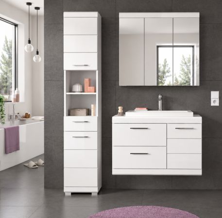Badm�bel Set 4-teilig Shawn in wei� Hochglanz Badkombination mit Waschbecken 132 x 191 cm