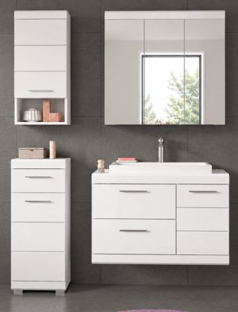 Badm�bel Set 5-teilig Shawn in wei� Hochglanz Badkombination mit Waschbecken 132 x 191 cm