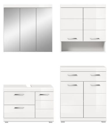 Badm�bel Set 4-teilig Shawn in wei� Hochglanz Badkombination 169 x 191 cm