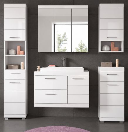 Badm�bel Set 6-teilig Shawn in wei� Hochglanz Badkombination mit Waschbecken 184 x 191 cm