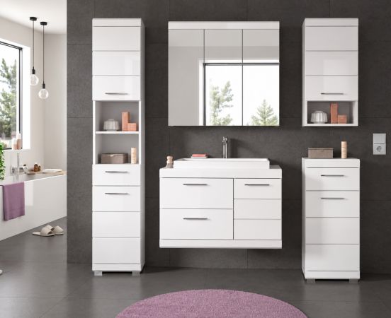 Badm�bel Set 6-teilig Shawn in wei� Hochglanz Badkombination mit Waschbecken 184 x 191 cm