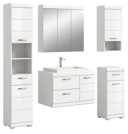 Badm�bel Set 6-teilig Shawn in wei� Hochglanz Badkombination mit Waschbecken 184 x 191 cm