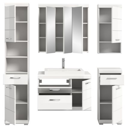 Badm�bel Set 6-teilig Shawn in wei� Hochglanz Badkombination mit Waschbecken 184 x 191 cm