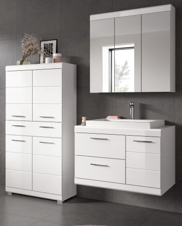 Badm�bel Set 4-teilig Shawn in wei� Hochglanz Badkombination mit Waschbecken 169 x 191 cm