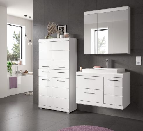 Badm�bel Set 4-teilig Shawn in wei� Hochglanz Badkombination mit Waschbecken 169 x 191 cm