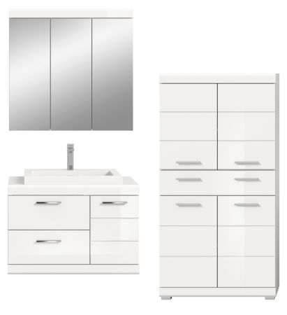 Badm�bel Set 4-teilig Shawn in wei� Hochglanz Badkombination mit Waschbecken 169 x 191 cm