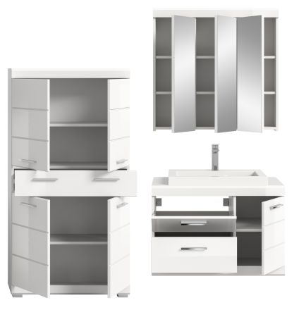 Badm�bel Set 4-teilig Shawn in wei� Hochglanz Badkombination mit Waschbecken 169 x 191 cm