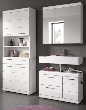 Badm�bel Set 3-teilig Shawn in wei� Hochglanz Badkombination 169 x 191 cm