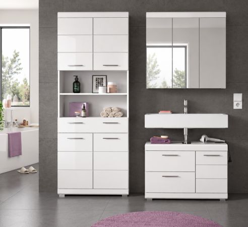 Badm�bel Set 3-teilig Shawn in wei� Hochglanz Badkombination 169 x 191 cm