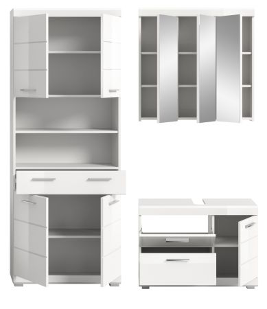 Badm�bel Set 3-teilig Shawn in wei� Hochglanz Badkombination 169 x 191 cm