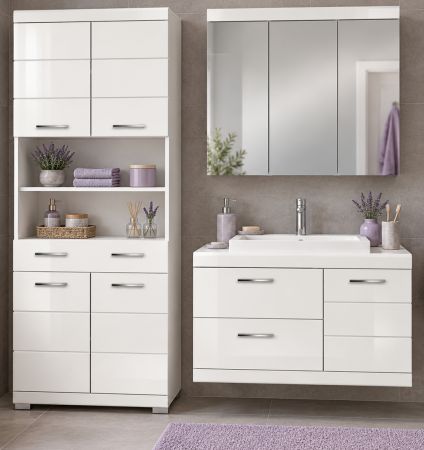 Badm�bel Set 4-teilig Shawn in wei� Hochglanz Badkombination mit Waschbecken 169 x 191 cm