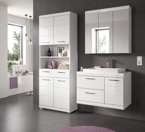 Badm�bel Set 4-teilig Shawn in wei� Hochglanz Badkombination mit Waschbecken 169 x 191 cm