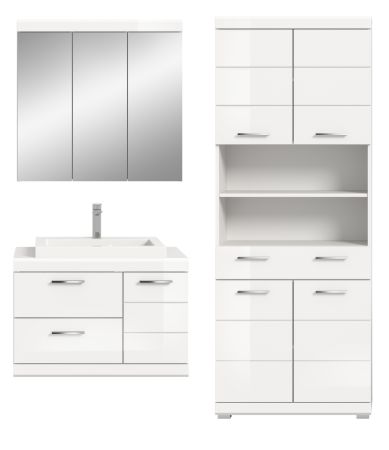 Badm�bel Set 4-teilig Shawn in wei� Hochglanz Badkombination mit Waschbecken 169 x 191 cm