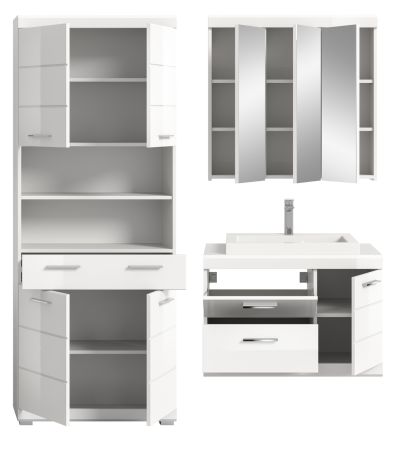 Badm�bel Set 4-teilig Shawn in wei� Hochglanz Badkombination mit Waschbecken 169 x 191 cm