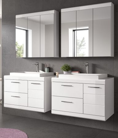 Badm�bel Set 6-teilig Shawn in wei� Hochglanz Badkombination mit Waschbecken 175 x 191 cm