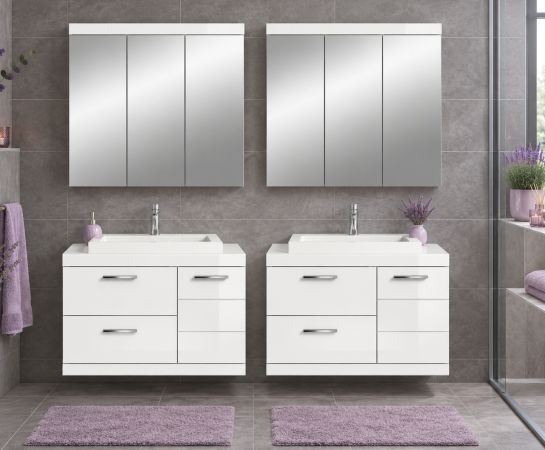 Badm�bel Set 6-teilig Shawn in wei� Hochglanz Badkombination mit Waschbecken 175 x 191 cm