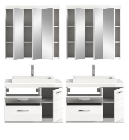 Badm�bel Set 6-teilig Shawn in wei� Hochglanz Badkombination mit Waschbecken 175 x 191 cm