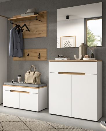 Flurkommode Cooper in wei� und Artisan Eiche Schuhschrank 80 x 94 cm, Soft-Close