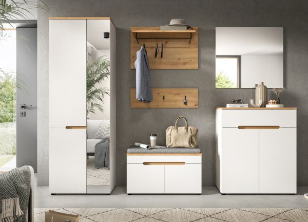 Flurkommode Cooper in wei� und Artisan Eiche Schuhschrank 80 x 94 cm, Soft-Close