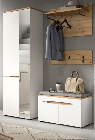 Garderobenschrank Cooper in wei� und Artisan Eiche 65 x 190 cm variable Inneneinteilung, Soft-Close