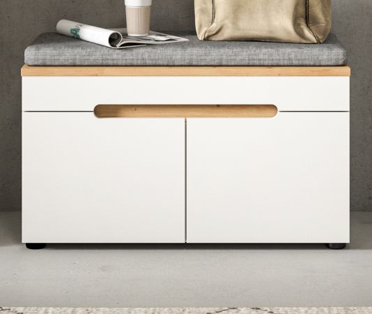 Garderobe Sitzbank Cooper in wei� und Artisan Eiche Garderobenbank 80 cm, Soft-Close