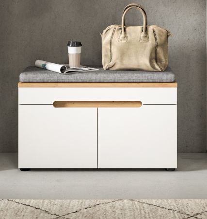 Garderobe Sitzbank Cooper in wei� und Artisan Eiche Garderobenbank 80 cm, Soft-Close
