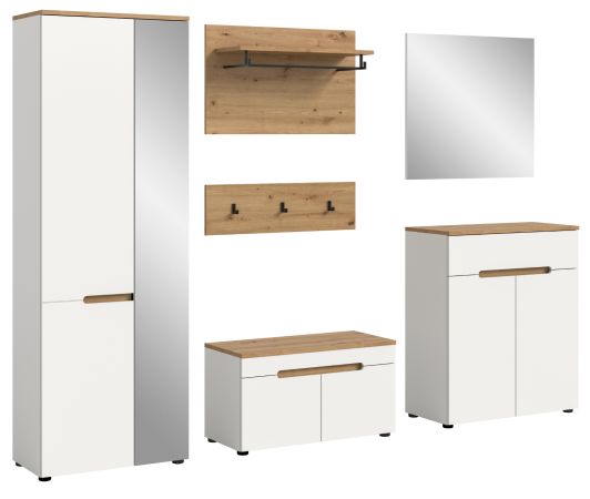 Garderobe Set 6-teilig Cooper in wei� und Artisan Eiche, Komplett-Set mit Soft-Close