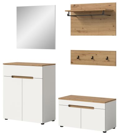Garderobe Set 5-teilig Cooper in wei� und Artisan Eiche 175 cm, Soft-Close