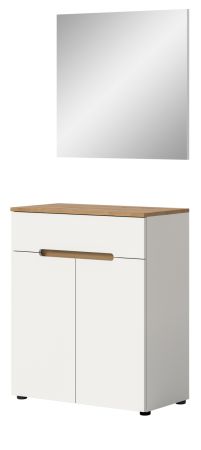 Garderobe Set 2-teilig Cooper in wei� und Artisan Eiche Schuhkommode und Spiegel, Soft-Close