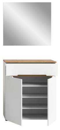 Garderobe Set 2-teilig Cooper in wei� und Artisan Eiche Schuhkommode und Spiegel, Soft-Close