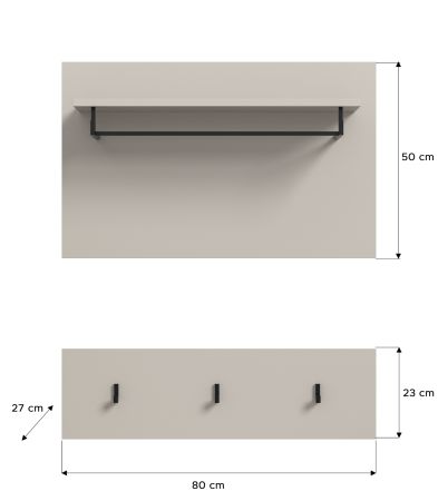Garderobenpaneel Cooper in Kaschmir Set 2-teilig 80 cm