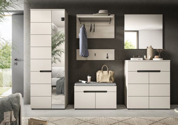 Garderobe Set 2-teilig Cooper in Kaschmir Schuhkommode und Spiegel, Soft-Close