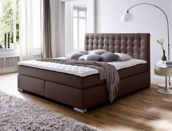 Boxspringbett Isabelle 160 x 200 cm Leder Optik braun 7 Zonen Multi Tonnentaschenfederkern Matratze
